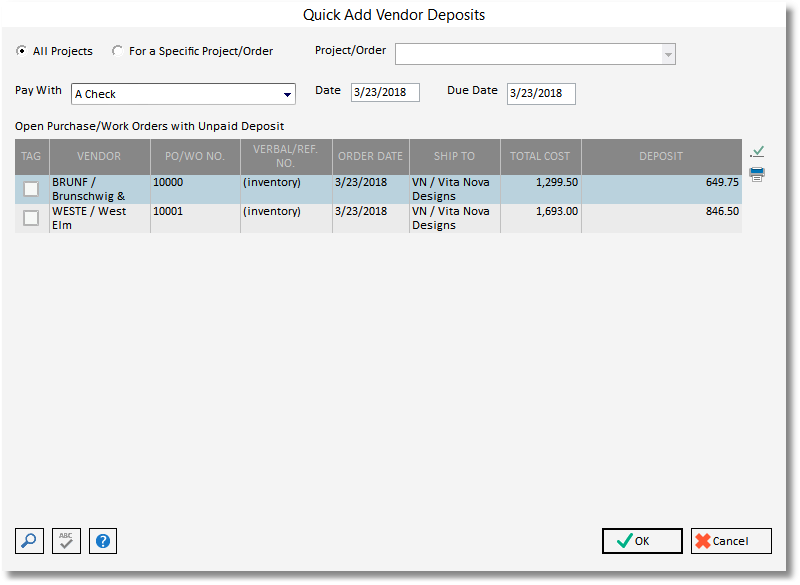 Automatically Generating Vendor Deposits and the Quick Add Vendor